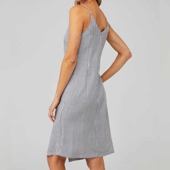 NWT 7 For All Mankind Spaghetti Strap Button Front Gray Striped Midi Dress $168 - Picture 2 of 11
